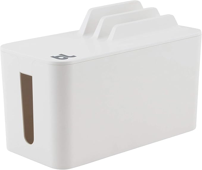 Bluelounge CableBox Mini Station White Cable and Cord Management System - Small Surge Protector Included