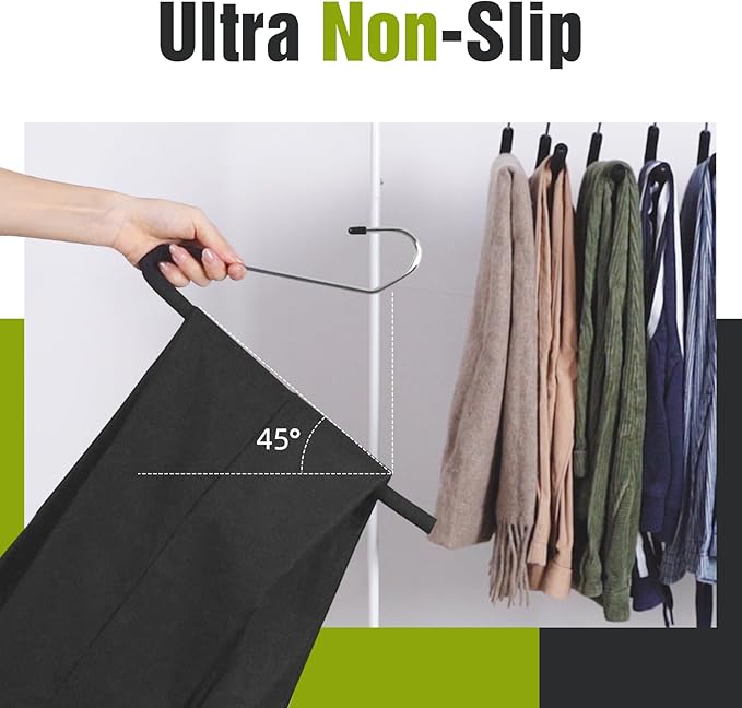Spring Fever Open Ended Non Slip Sponge Padded Pants Hangers - Chrome Plating Foam Heavy Duty Space Saving Black 10