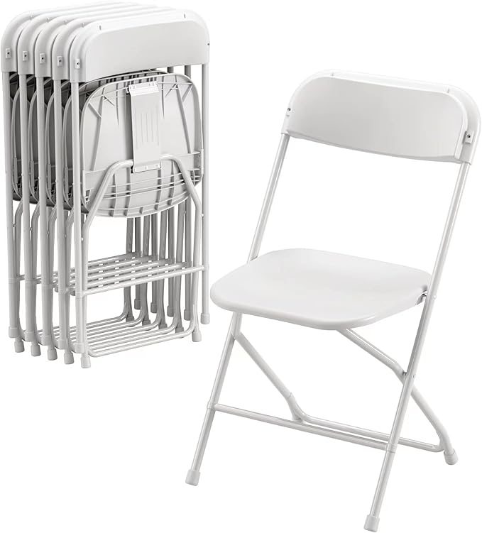 Allpop 6 Pack Plastic Folding Chair, 300lb Capacity, Portable Commercial Chair Seat with Steel Frame for Office Wedding Party Indoor Outdoor Events, Stackable, White