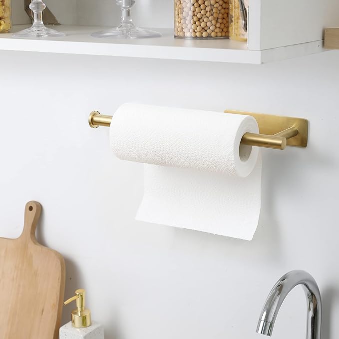 theaoo 2 Packs Paper Towel Holder - Under Cabinet Paper Towel Holder for Kitchen, Adhesive Paper Towel Roll Rack for Bathroom Towel, Wall Mounted Paper Towel Rack, SUS304 Stainless Steel