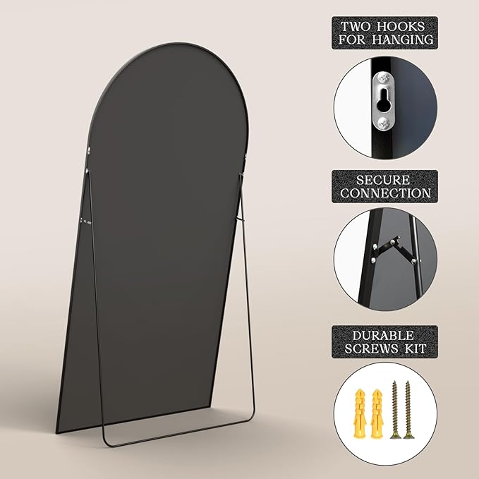 MISSDAY Large Arched Full Length Mirror, 83"x44" Oversized Full Body Mirror with Stand, Floor Mirror Long Free Standing, Leaning or Hanging, Frame Wall-Mounted Mirrors Wall Mirrors for Bedroom, Black