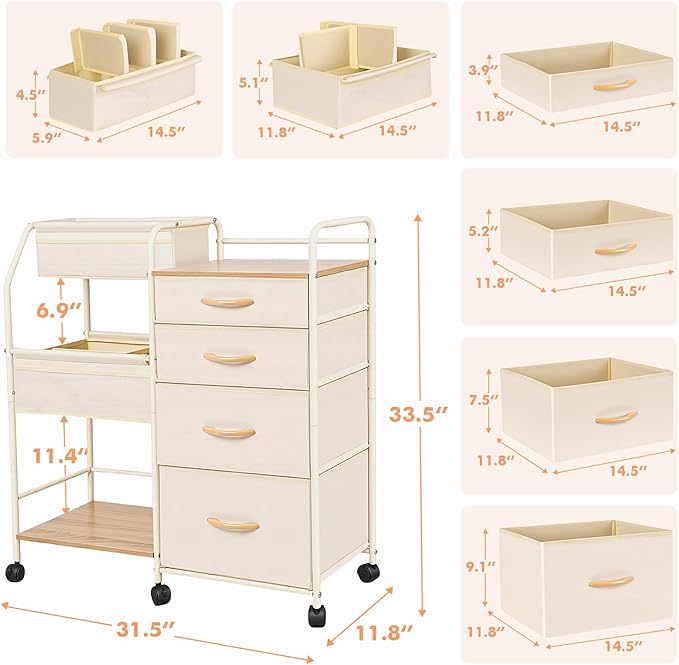 Fabuday Baby Diaper Caddy Organizer Cart - 4 Tier Rolling Diaper Cart with Wheels, Baby Essentials Organizers and Storage, Mobile Utility Carts for Bedside, Bedroom, Crib Nursury, Changing Table