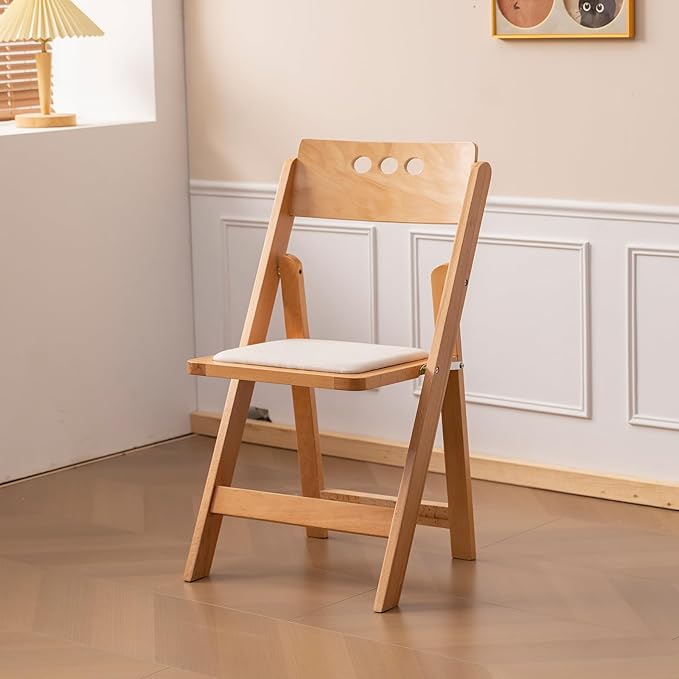 Wooden Folding Chair with Soft Cushion, Simple and Stylish, Comfortable and Durable, Suitable for Weddings, banquets and Events, 2 Sets, high backrest Natural，Linen pad
