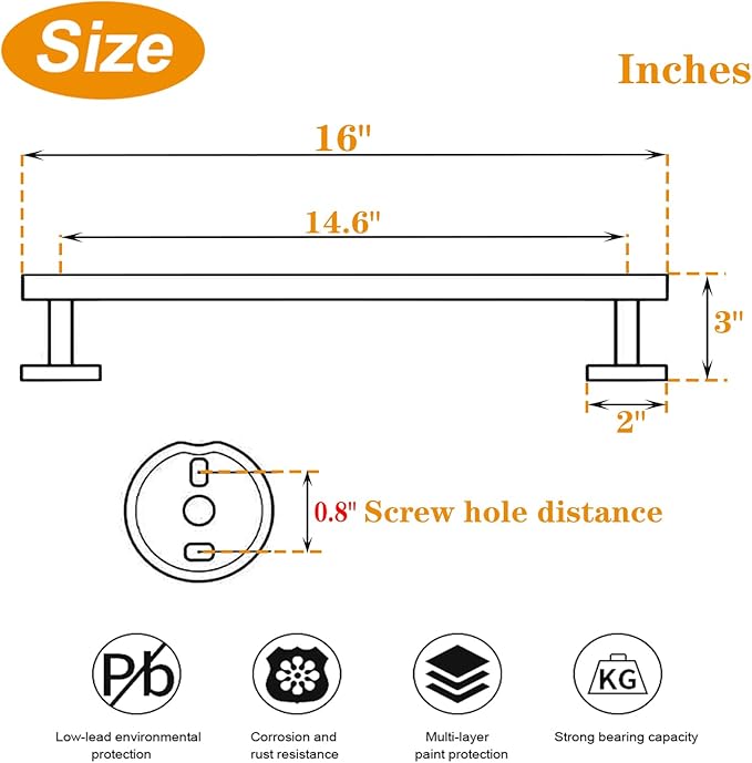 TocTen Bath Towel Bar - Thicken SUS304 Stainless Steel Bathroom Towel Holder, Towel Rod for Bathroom Heavy Duty Wall Mounted Towel Rack Hanger (16IN, Brushed Nickel)