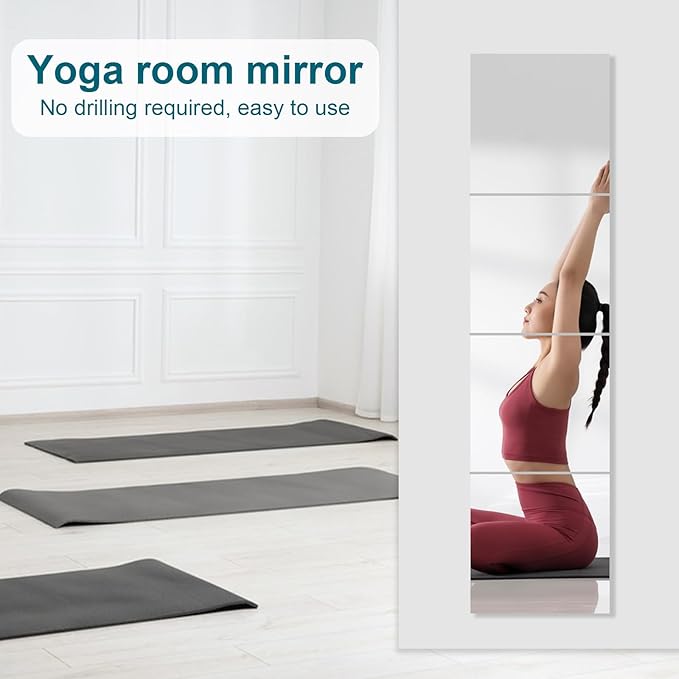 14x12 Inch Wall Mirror 4 Pack, Acrylic Self Adhesive Mirrors for Wall, Safety Stick-On Full Length Mirror Tiles