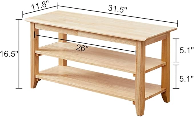 XKZG Shoe Storage Bench Wooden Shoe Rack Bench Simple Style Wood Entryway Bench (Natural,31.5")