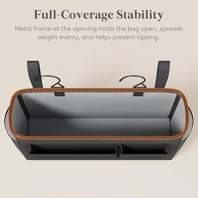 Lifewit Bedside Caddy Storage Organizer, Hanging Storage Bag with Fixed Straps, Book Remotes Holder for Home, College, Dorm, Bunk, Hospital, Crib Bed Rails, Black