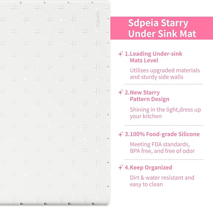 Sdpeia Under Sink Mat 22"×14" Waterproof Silicone Cabinet Liner & Sink Protector for Kitchen & Bathroom, Multi-Purpose Organizers Tray for Pets, Laundry, Cat Litter Mat, White