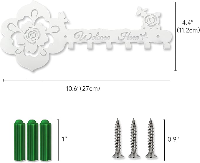 Deveosa Key Hooks Holder for Wall Decorative - Small White Entryway Welcome Home Sign Key Hanging Hangers Wall Mounted Racks