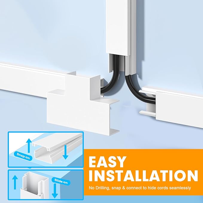 Cord Hider, RAZCC 315 Inch Cable Cover Raceway Kit for Cable Management, Wire Covers for Cords, Cord Covers for Wires on Wall, Simple and Easy Installation, 20 Pack Wire Hider, White