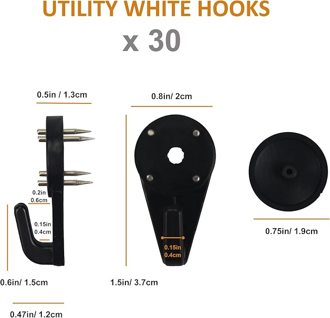 Light Hooks for Concrete Walls: 30 Pack Small Utility Wall-Mount Hangers - Outdoor String Lights Clips - Hanging Decoration Plants Shelves Picture Tapestry Heavy Duty for Wooden Cement Stucco (Black)