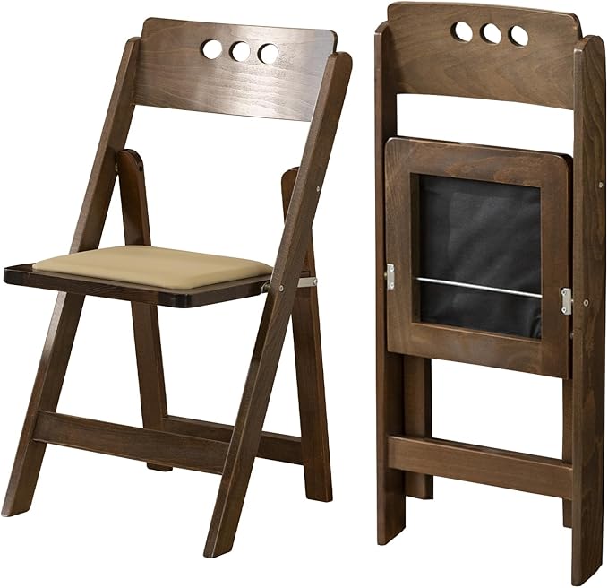 Wooden Folding Chair with Soft Cushion, Simple and Stylish, Comfortable and Durable, Suitable for Weddings, banquets and Events,no Assembly Required,Round Hole Fruitwood, Set of 2