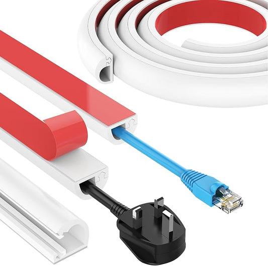 196 Inch Wall Cord Hider, Silicone Self Adhesive Cable Hider Cord Cover, Flexible Wire Covers for Cords Cable Cover Cable Concealer for Wires W0.59” H0.39” White (White, 196 inch)