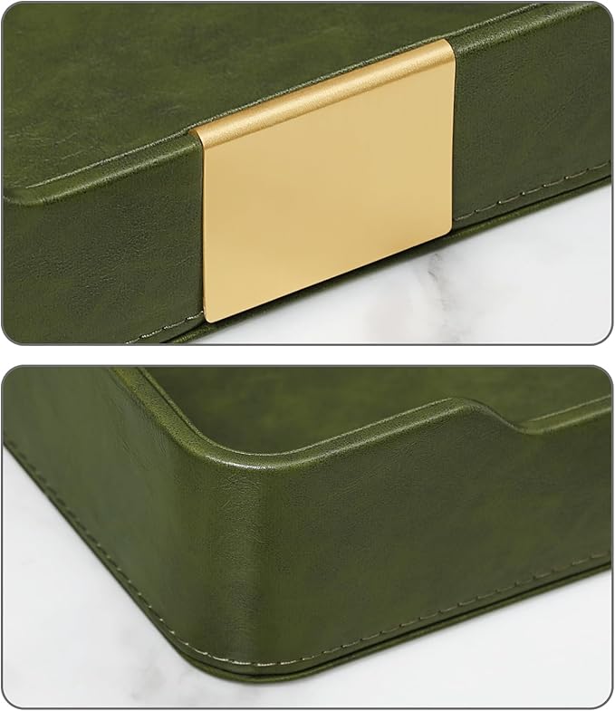 10.2" x 6.7" Nightstand Organizer Tray with Gold Accent, Decorative Valet Trays Cologne Organizer for Men, Key Bowl Perfume Trinket Tray for Dresser Bedside Entryway Table (Olive Green)