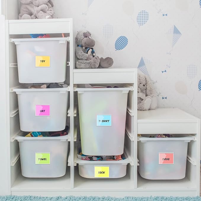 Outus 200 Pack 3.1 x 3.9 Inch Self Adhesive Label Pockets Bulk Plastic Labels Holders for Storage Bins Clear Classroom Nameplate Sleeves Index Card Tote Photos Waterproof Protect Office