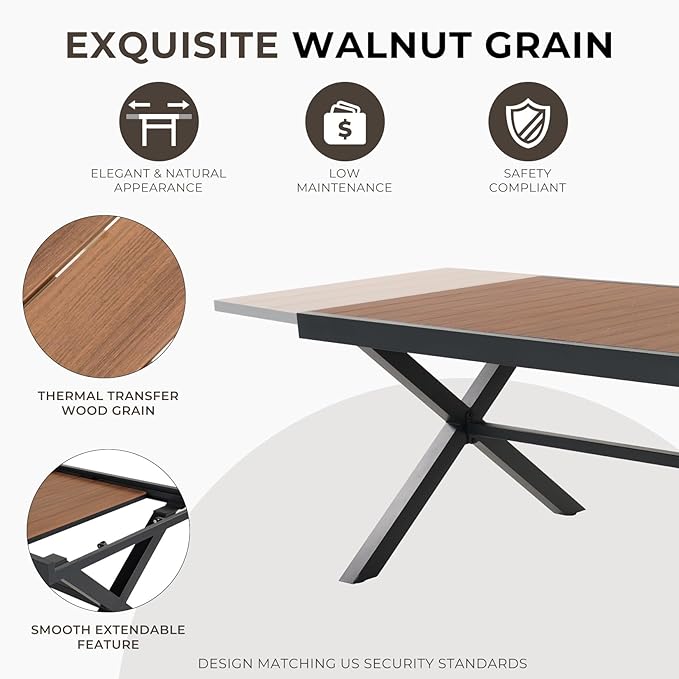 Grand patio 16-Piece Outdoor Dining Set, 14 Extra-Wide Folding Chairs & 2 Rectangle Expandable Table, Sling Mesh Patio Chairs with Wood Grain Table for Yard, Poolside, Deck, Gray