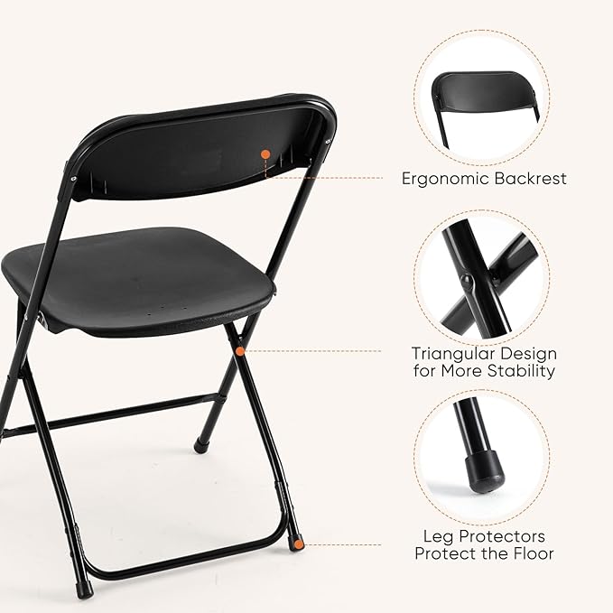 DUMOS Folding Chairs Sets of 4, 330lbs Plastic Stackable Portable Patio Dining Sets, Fold Up for Indoor Outdoor, Camping, Garden, Party, Meeting, Weeding, Black