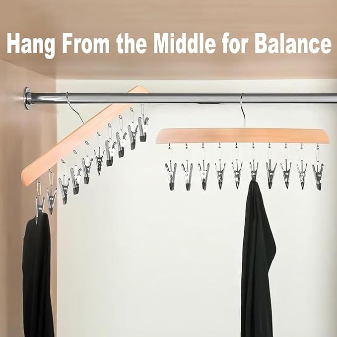 2Pcs Closet Organizer with 10 Clips, 360° Rotating Metal Hanger Clips with Silicone Lining, Space Saving Hanging Closet Organizer, Multi-Purpose Storage Hanger for Jeans Skirts Socks, Vintage Style