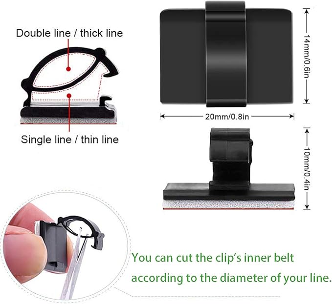 Cable Clips Adhesive Cord Organizer, Management 3M Cable Ties Wire Clips Organizer Cable Clamp Holders for Desk Car Tables PC Laptop TV Home Office Walls (0.75"x0.6", 30pcs, Black)