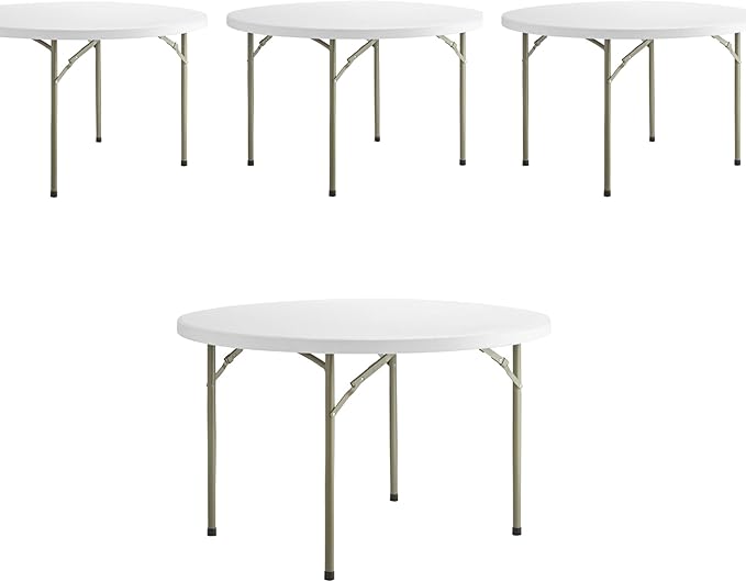 PRO&Family Commercial Round Folding Table, White Top, Powder-Coated Steel Frame, High-Impact Polyethylene Construction, Perfect for Wedding, Party, Shool, Church. (4, 48" Bi-Fold)