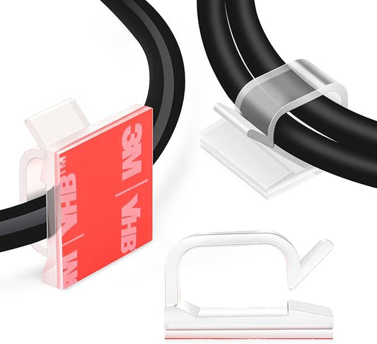 60 PCS XHF 5/8” Adhesive Cable Wire Clips Clear, Outdoor Christmas Light Clips, Cable Staples Cable Management Wire Organizer Cord Holder for Under Desk, Car, Wall, TV PC Ethernet Cable
