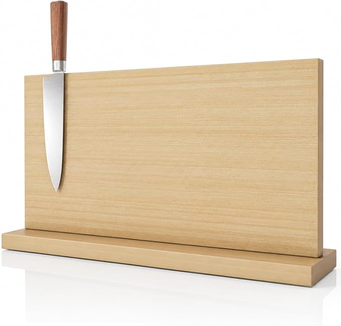 THMINS Magnetic Knife Block, 16 x 9 Inch Double-Sided Wooden Knife Holder for Kitchen Counter, Extra Large Magnetic Knife Stand and Storage Organizer
