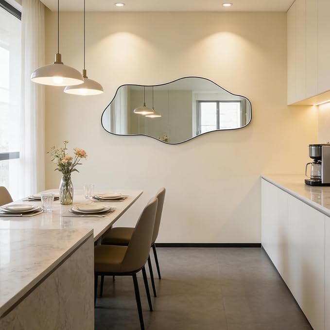 Irregular Mirror Full Length, 67"x31" Asymmetrical Tempered Glass Mirrors, Modern Large Organic Frameless Mirrors for Living Room Bedroom Hallway Entryway, Horizontal or Vertical Hanging