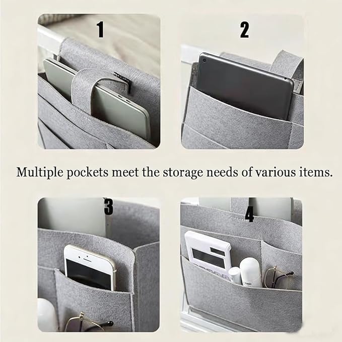 Felt Bedside Caddy, Large Bed Storage Organizer Hanging Bag Holder with Cord Slit,Magazine Book Phone and Remote Caddy for Bed Home Dorm Sofa,Bedside Pouch