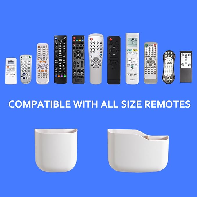 Remote Holder Wall Mount TV FAN Remote Control Holder Bedside Caddy Wall Organizer Phone Holder for Office Adhesive Media Player Controller Holder Box Tray Home Desk Nightstand White 1Big 1Small