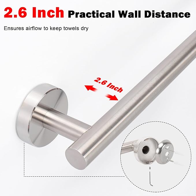Livabber Bath Towel Bar, 304 Stainless Steel Towel Rack, Heavy Duty Towel Holder Wall Mounted for Bathroom/Kitchen, Usable Hanging Length-30 Inch, Total Length-33 Inch (Brushed Nickel)