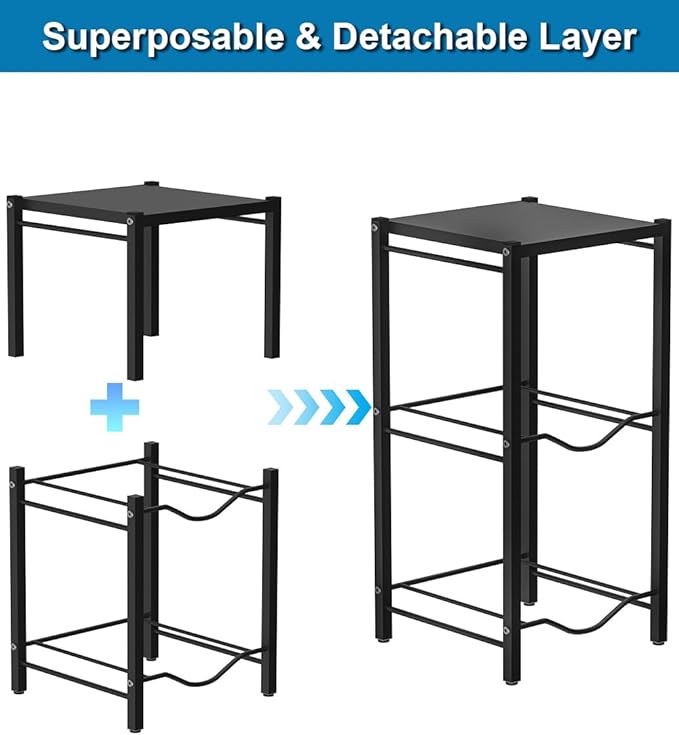 mocomax 5 Gallon Water Jug Rack, 3 Tier Detachable Water Bottle Holder With Storage Shelf, Heavy Duty Water Jug Dispenser Stand Organizer for Kitchen, Office, Home, Black
