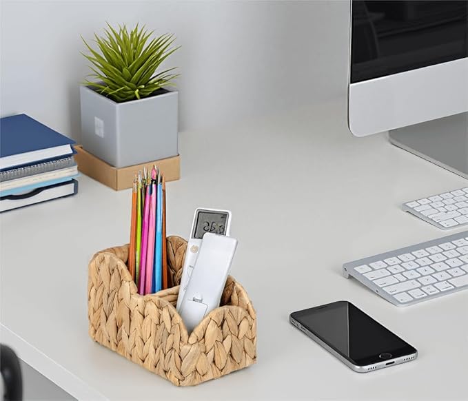 Kriitools Scalloped TV Remote Control Holder Bedside Organizer, Office Desk Caddy Storage Organizer Accessories, Pen Pencil Cup, Makeup Brush Holder, Farmhouse Rustic Decor Organizer Holder, Natural