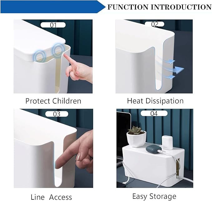 Cable Management Box Power Supply Hub Socket Storage Cable Box Wire Organizer with Cable Ties Cord Organizer Suitable for Living Room,Study and Office (White, Small)