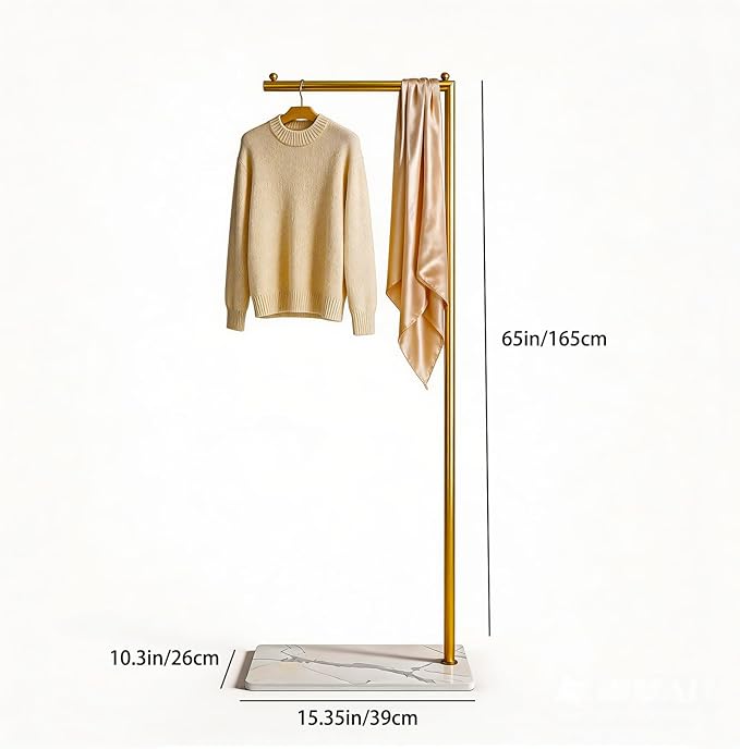Gold Clothing Rack with Marble Base,Freestanding Garment Rack for Hanging Clothes,Modern Coat Rack, Minimalist Clothes Rack for Small Spaces,Bedroom,Entryway,Boutique Display (Gold)