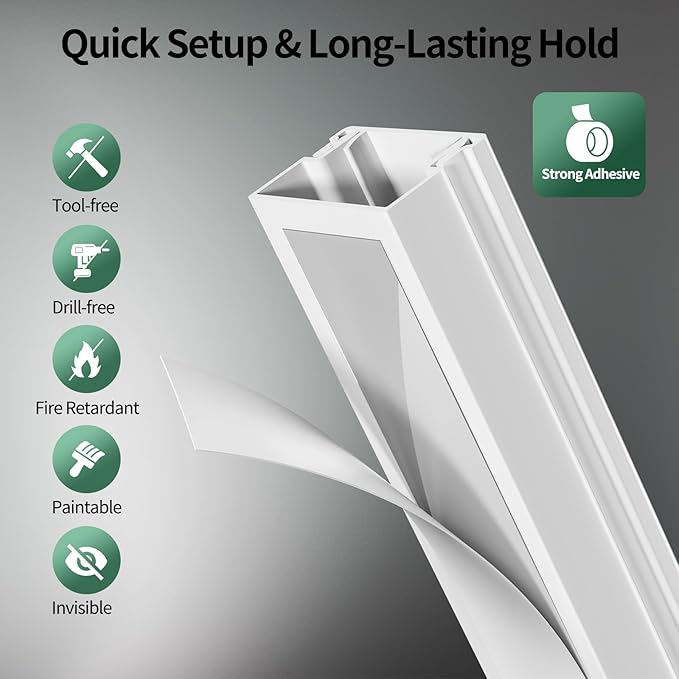 Cord Hider, 212.6in Cord Covers for 1-2 Wires on Wall, Paintable Wire Hider Wire Covers for Cords on Walls, Easy Set-up Cable Hider Cable Raceway to Hide Cords on Wall, W0.59 H0.4in, White