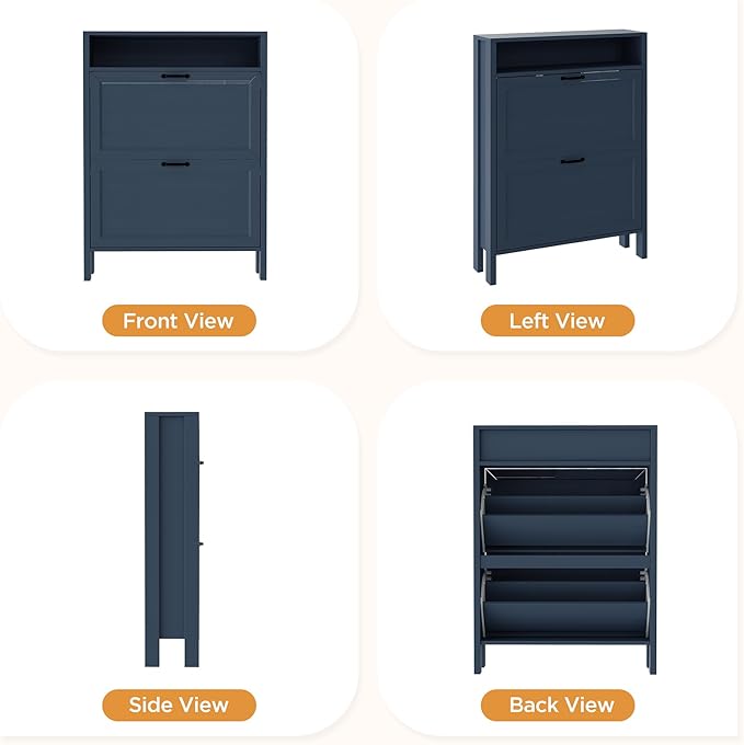 LOUVIXA Shoe Cabinet with 2 Flip Drawers, Narrow Shoe Storage Cabinet, Freestanding Shoe Cabinet Organizer, Hidden Shoe Rack Cabinet for Entryway, Hallway (2-Drawers, Blue)