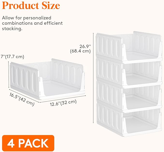 Lifewit 12 Pack Stackable Closet Organizers and Storage Basket for Clothes, Plastic Sweater Storage Bins for Wardrobe, Multifunctional Pants Organizer for RV, Pantry, Kitchen, Dorm, 16.5" Depth