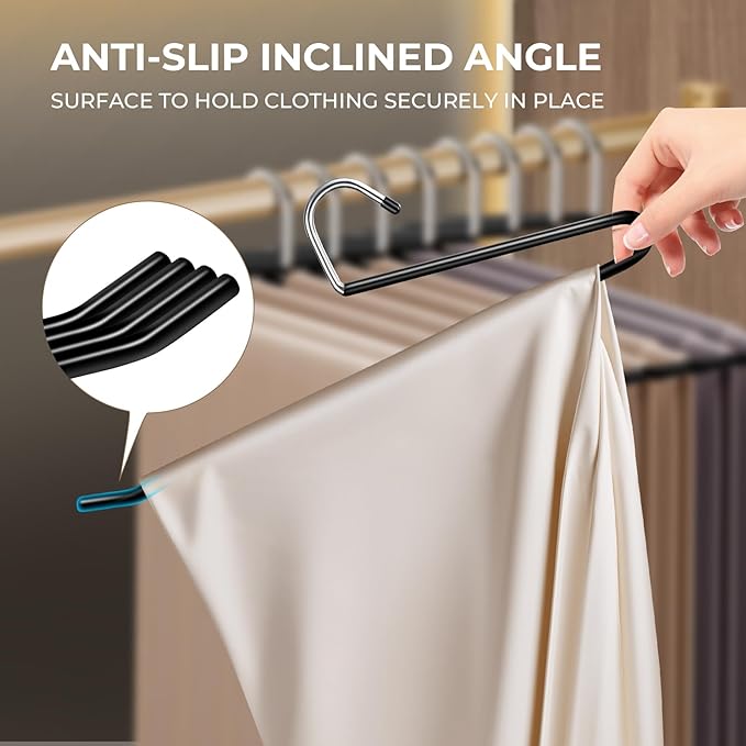 HUADYMEET 30 Pack Open Ended Metal Pant Hangers Non Slip, Slim Space Saving Clothes Hangers for Closet,Heavy Duty Strong Durable Hanger for Women,Men,Jean,Trousers,Shorts,Slacks,Skirts(Black)