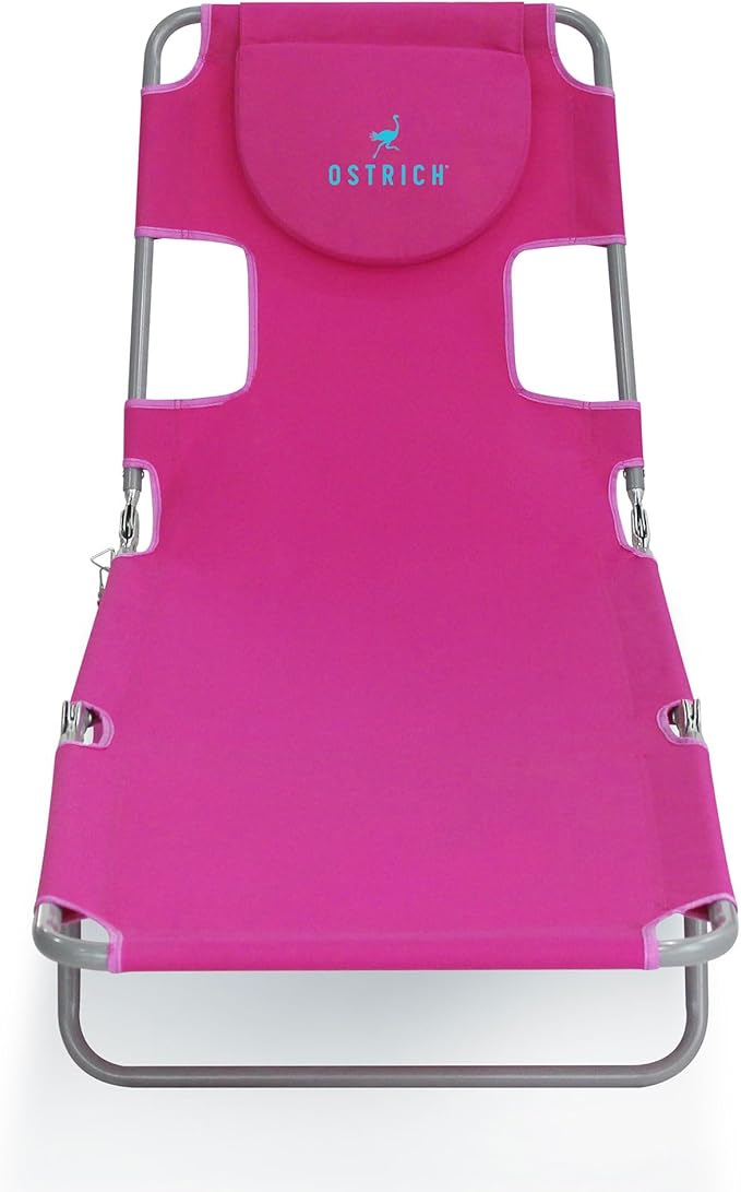 Ostrich the Original Chaise 72 x 22 Inch Lounge Portable Reclining Lounger, Outdoor Patio, Beach, Lawn, Camping, or Pool Tanning Chair, Pink
