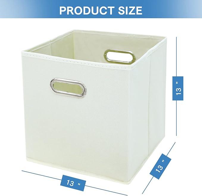 STORONE 13 Inch Cube Organizer Bins, Fabric Storage Bins with Dual Handles, Set of 6, Creamy-White