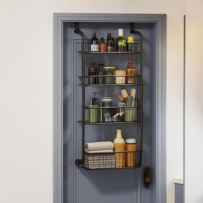 Over the Door Pantry Organizer, Metal Hanging Spice Rack with Adjustable Basket, over Door Hanging Storage and Organization for Pantry Kitchen Storage