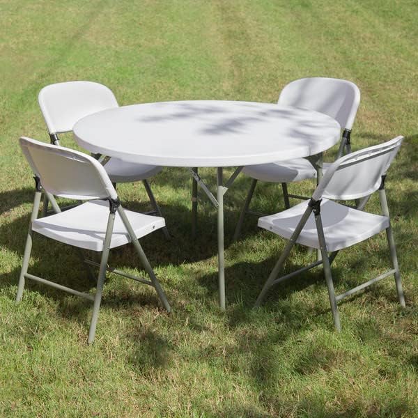 PRO&Family Commercial Round Folding Table, White Top, Powder-Coated Steel Frame, High-Impact Polyethylene Construction, Perfect for Wedding, Party, Shool, Church. (10, 48" Bi-Fold)