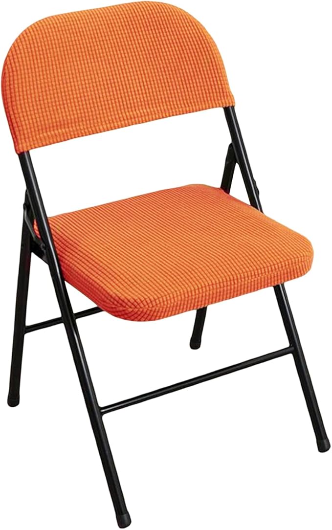 Dust-Proof Folding Chair Covers 2 Piece Set Backrest & Seat Cushion Cover for Office Meeting，Household，Computer，Party (Orange, One Size)