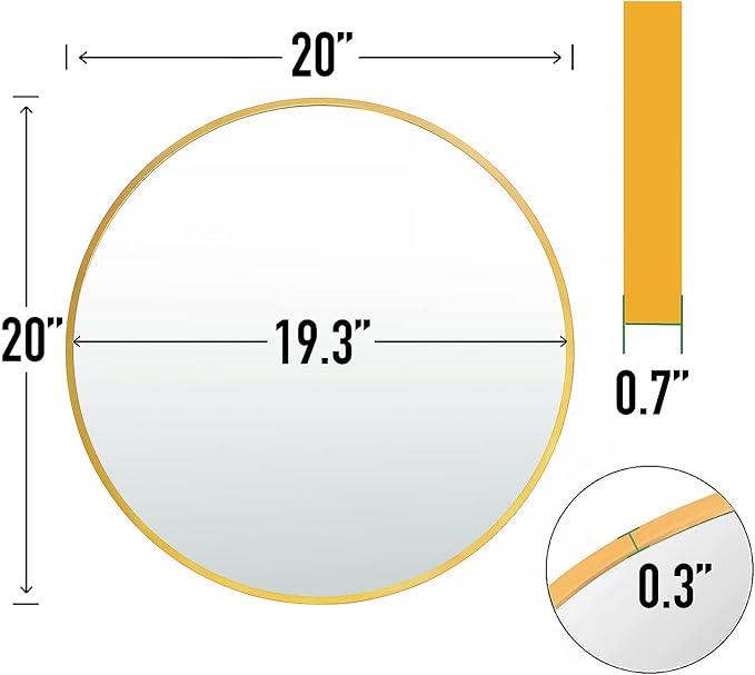SCWF-GZ 20" Round Mirror Circle Wall Mounted Hanging or Against Wall Metal Frame Dressing Make-up Mirrors for Entryway Bedroom Bathroom Living Room 20 inch Gold