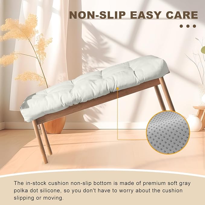 Bench Cushion 39 inches,Indoor/Outdoor Non-Slip Tufted Cushions, Premium Waterproof Linen, Soft Piano Sofa Cushions, High-Density Memory Foam(Light Grey-39x19x4in)