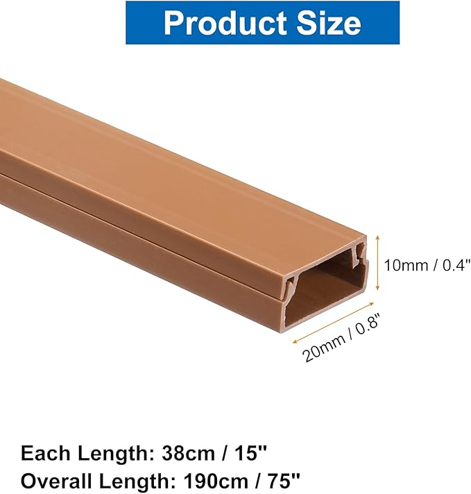 HARFINGTON 5pcs Cord Hider Wall 15inx0.8inx0.4in (LxWxH) PVC Cable Cover Self Adhesive Wire Hider Wall Mounted TV Cable Raceway for Cables Management (75in Total Length),Brown