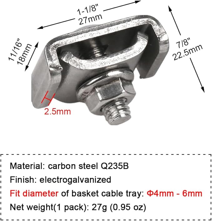 50 Pack Wire Mesh Cable Tray Coupler Kit, Steel Bracket Hardware Components for Cable Management, End-to-End Splice Connector Reinforced Joint Clamp Fit 4mm - 6mm Dia. Basket Cable