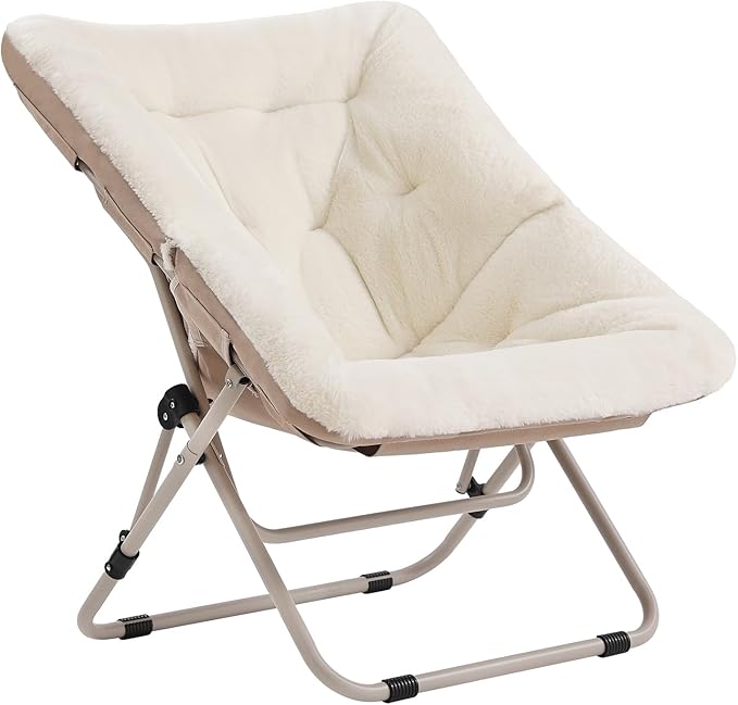 Tiita Comfy Folded Chair, Soft Faux Fur Oversized Folding Accent Chair, Lazy Chair for Teens Adults, Metal Frame Moon Chair for Bedroom, Living Room, Dorm Rooms