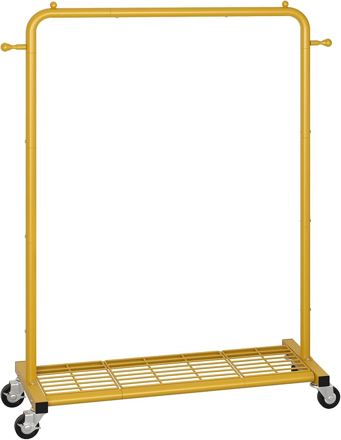Sywhitta Clothing Rack on wheels, Clothes Rack with Bottom Mesh Storage Shelf,Sturdy Metal Frame,for Hanging Clothes,Coats,Skirts,39.76 "W x 16.06" D x 63.78" H,Gold Yellow