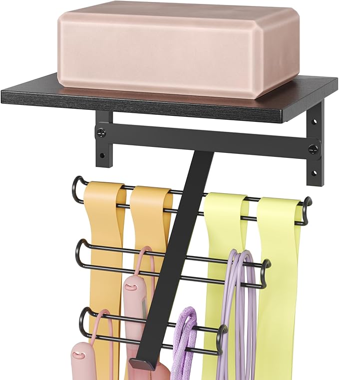 TJ.MOREE Resistance Rack Band Storage Hanger with Shelf Gym Equipment Organizer, Storage Rack for Home Gym,Black